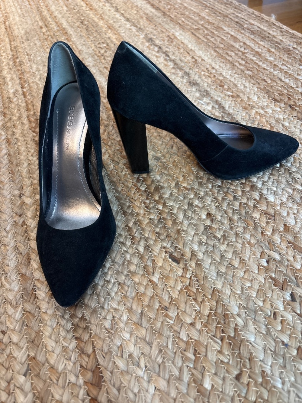 BCBGenerarion black suede pointed toe pump heels
